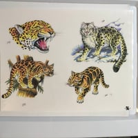 Image 1 of 1990’s production tattoo flash sheet cats 
