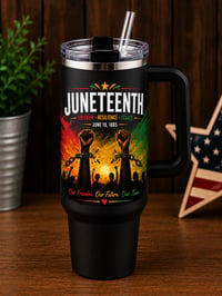 Image 1 of Juneteenth 40oz Stainless Steel Tumbler with Handle & Straw