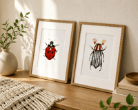 Image 6 of Set of 2 Entomology Prints, Red Ladybug and June Beetle Digital Download, Botanical Wall Art