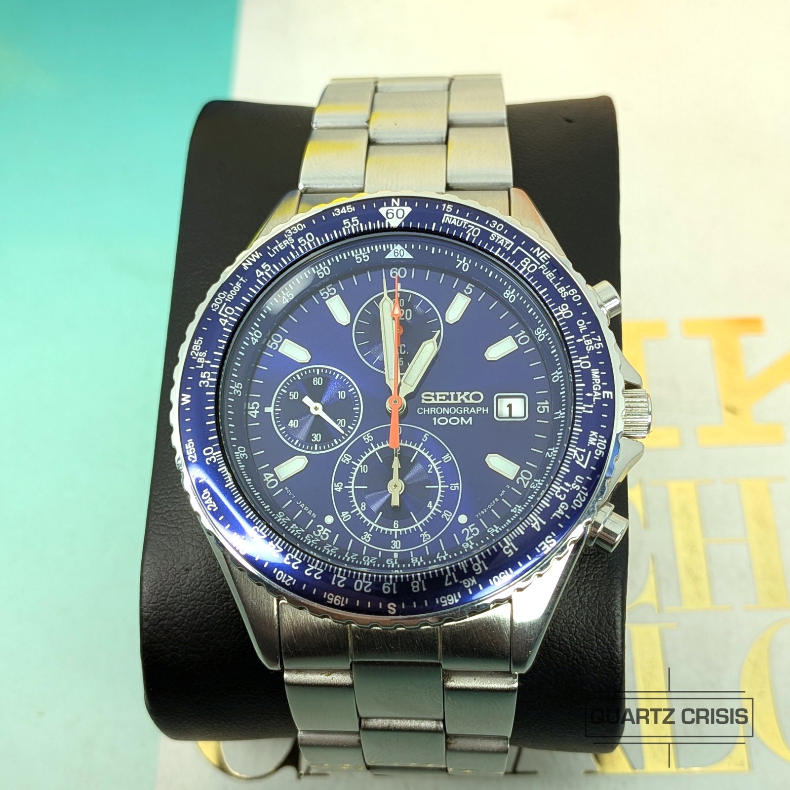 2012 Seiko Flightmaster SND255 Blue Pilot's Quartz Chronograph