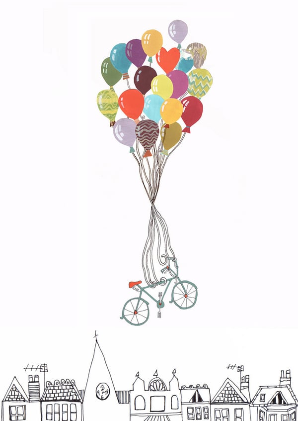 Image of 'Flying Away' Birthday Bicycle Balloons Card