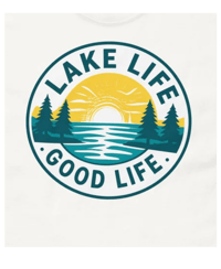 Image 1 of Lake Life Good Life Retro Lake Sunset Boating T-Shirt