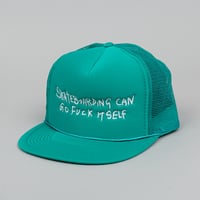 Image 2 of Skateboarding Can Go Fuck Itself Trucker Hat - Turquoise 