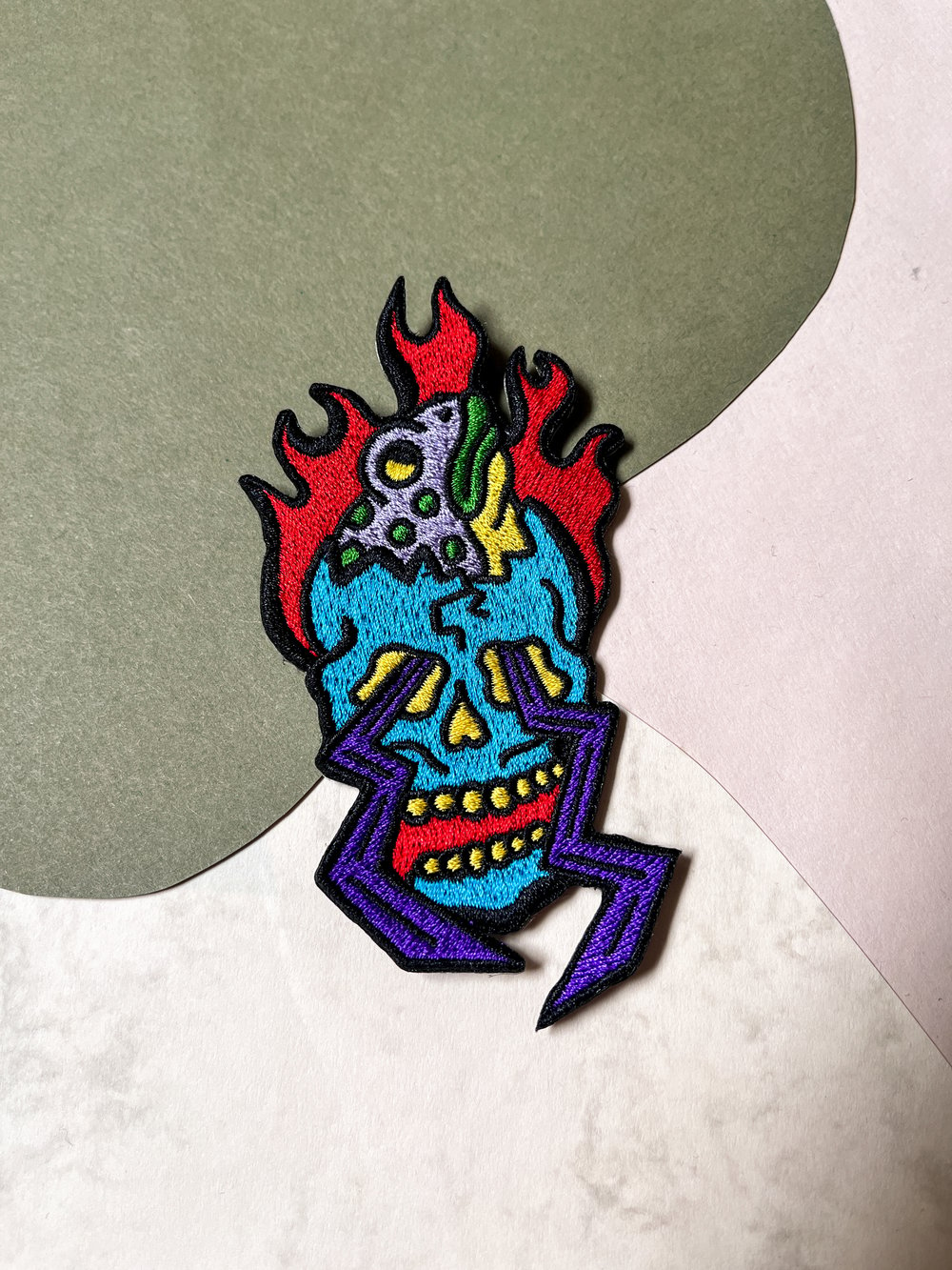 Image of Flaming Frog Skull Embroidered Patch