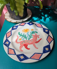 Image 2 of Pink dog & dandelion plate
