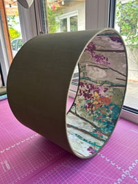 Image 1 of Double Sided Army Green Linen Silver Birch Jewel Shade 40cm