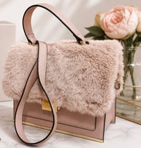 ALDO Blush Pink Faux Fur Top-Handle Shoulder Bag with Gold Hardware