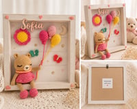 Image 3 of Personalized Baby Shadow Box – Handmade Crochet Bear Nursery Decor