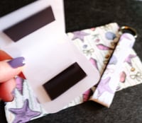 Image 3 of Handmade Matching Set, seashells, bows, pink, purple, gift, bookmark, zipper, key, lanyard, notepad