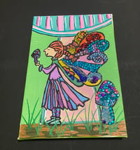 Image 1 of Mixed Media Painting of Fairy under a mushroom