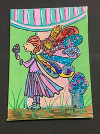 Image 3 of Mixed Media Painting of Fairy under a mushroom