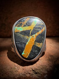 Image 3 of WL&A Handmade Heavy Ingot  Black Jack Thunderbird Ring - Size 10
