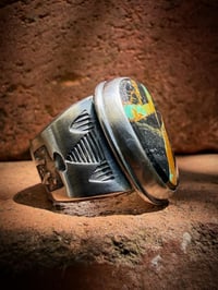 Image 2 of WL&A Handmade Heavy Ingot  Black Jack Thunderbird Ring - Size 10