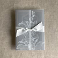Image 1 of Calla lily white ink printed vellum wrap for 5x7 inches card PACK of 10