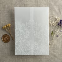 Image 3 of Alice Leafy Branch white ink printed vellum wrap for 5x7 inches card PACK of 10