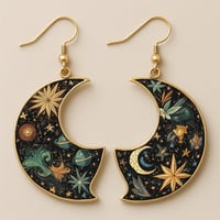 Image 1 of CELESTIAL MOON AND STARS FISHHOOK EARRINGS