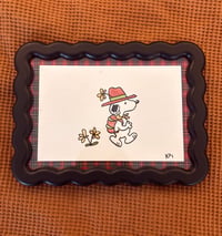 Camping Snoopy with frame 5x7 - yellow flowers
