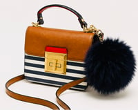 Leather Top-Handle Crossbody Bag in Brown and Navy Stripe