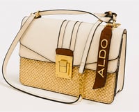 ALDO Cream & Tan Woven Flap Shoulder Bag with Gold Hardware
