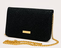  ALDO Black Glitter Clutch with Gold Chain