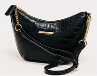 Aldo Black Croc-Embossed Shoulder Hobo with Gold Hardware