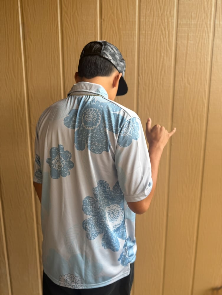 Image of PAISLEY SAKURA BLUE DRI FIT POLO SHIRT 