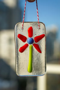 Image 1 of red flower fused glass