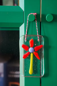 Image 3 of red flower fused glass