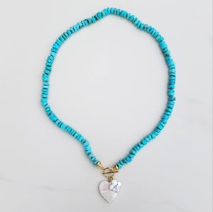 Turquoise Necklace with Clover and Heart Charms