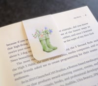 Image 3 of Handmade Whimsical Garden Magnetic Bookmark, gift, plant, flower, read, hearts, boots, bouquet