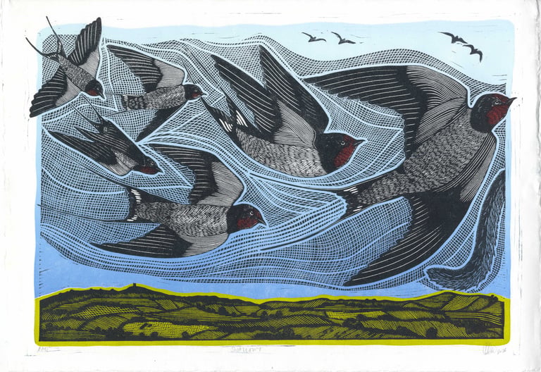 Swallows Lino Print Image 2