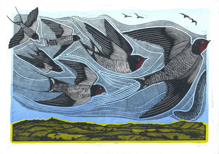 Swallows Lino Print Image 3