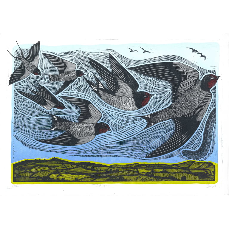 Swallows Lino Print
