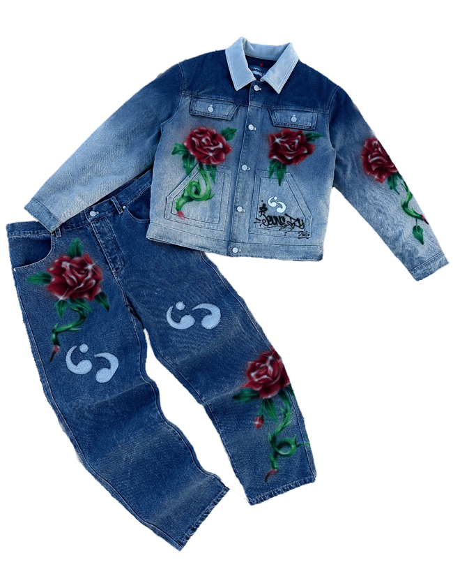 1/1 Sentino Roses Ombré Denim Jacket and Jeans