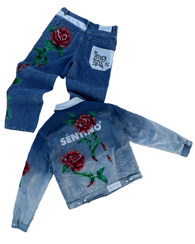 1/1 Sentino Roses Ombré Denim Jacket and Jeans