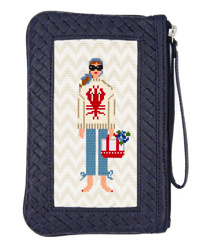 Image 1 of Leather Woven Canvas Wristlet/Clutch