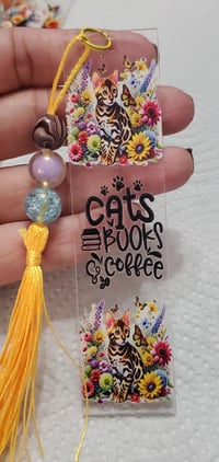 Image 2 of Cat With Flowers Acrylic Bookmarks 