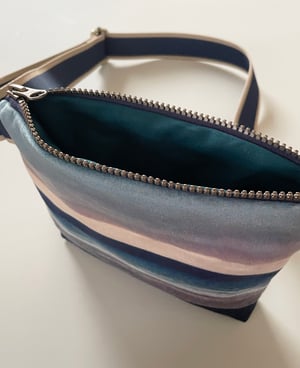 Image of Seascape stripe, printed velvet mini crossbody / belt bag