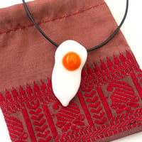 Image 4 of Lampworked Glass Fried Egg Pendant Necklace