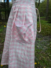 Image 3 of Pure Flax Linen Pinafore Apron in Pink Gingham 
