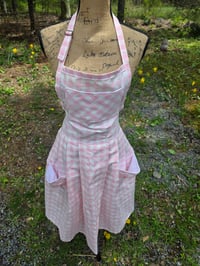 Image 2 of Pure Flax Linen Pinafore Apron in Pink Gingham 