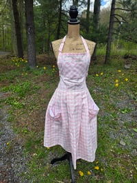 Image 4 of Pure Flax Linen Pinafore Apron in Pink Gingham 