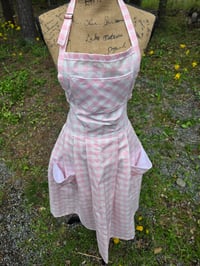 Image 5 of Pure Flax Linen Pinafore Apron in Pink Gingham 