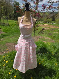 Image 6 of Pure Flax Linen Pinafore Apron in Pink Gingham 
