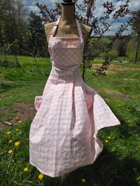 Image 1 of Pure Flax Linen Pinafore Apron in Pink Gingham 