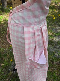 Image 7 of Pure Flax Linen Pinafore Apron in Pink Gingham 