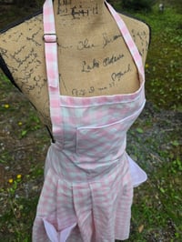 Image 8 of Pure Flax Linen Pinafore Apron in Pink Gingham 