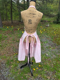 Image 9 of Pure Flax Linen Pinafore Apron in Pink Gingham 