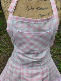 Image 10 of Pure Flax Linen Pinafore Apron in Pink Gingham 