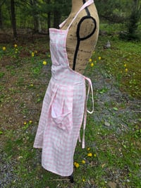 Image 11 of Pure Flax Linen Pinafore Apron in Pink Gingham 